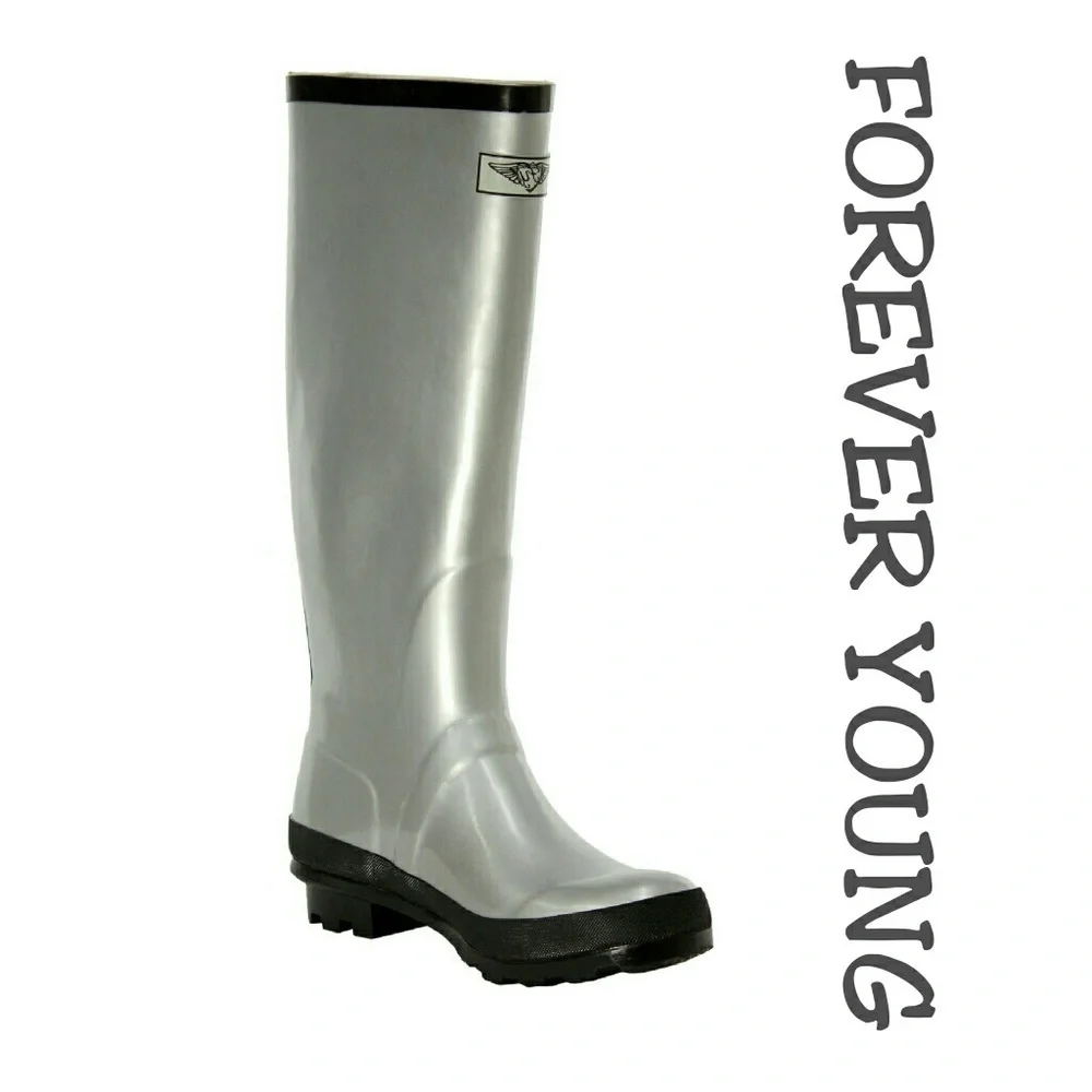 Women's Rain Boots, Rubber Tall Rainboots, #1410, Gunmetal